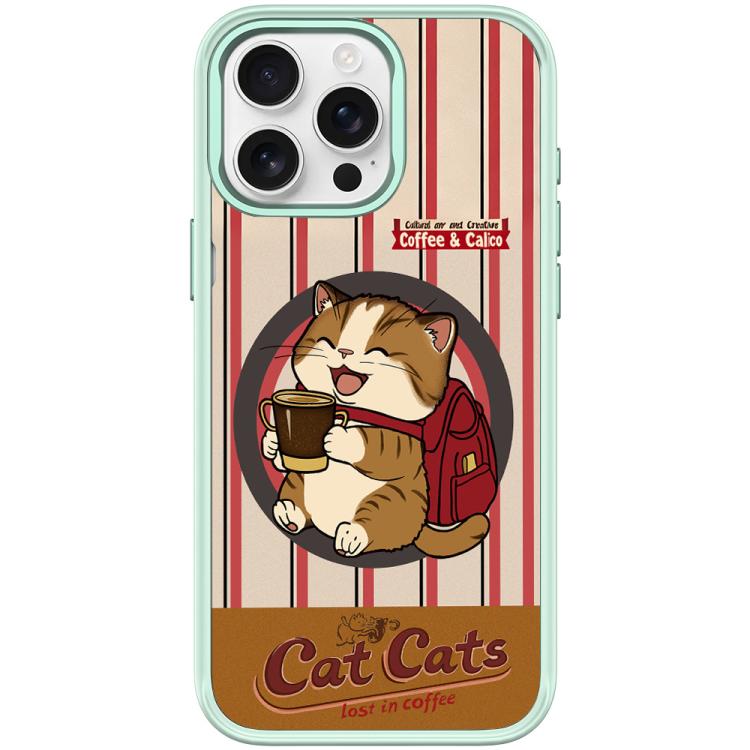 For iPhone 15 Pro Max Adorable Coffee Cat Pattern Magnetic Phone Case