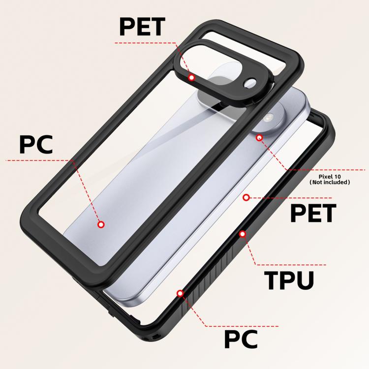 For Google Pixel 10 RedPepper Shockproof IP68 Waterproof PC Hybrid TPU Phone Case - Black