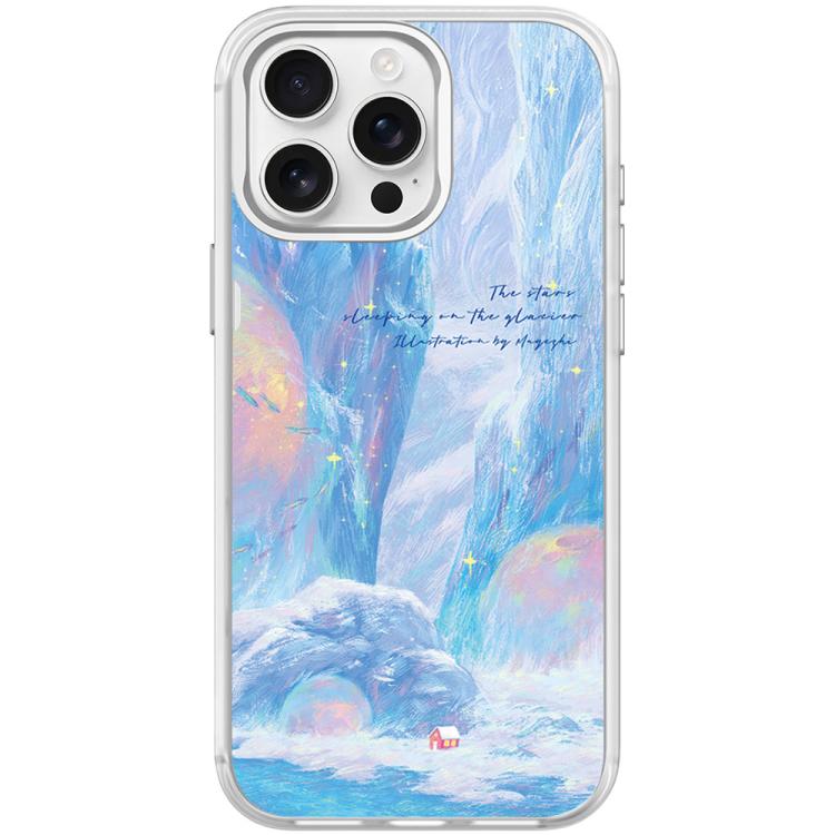 For iPhone 15 Pro Max Glacier Red House Pattern Magnetic Phone Case