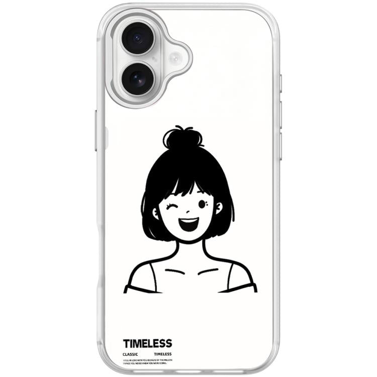 For iPhone 17 Sketch Style Short Hair Girl Pattern Magnetic Phone Case