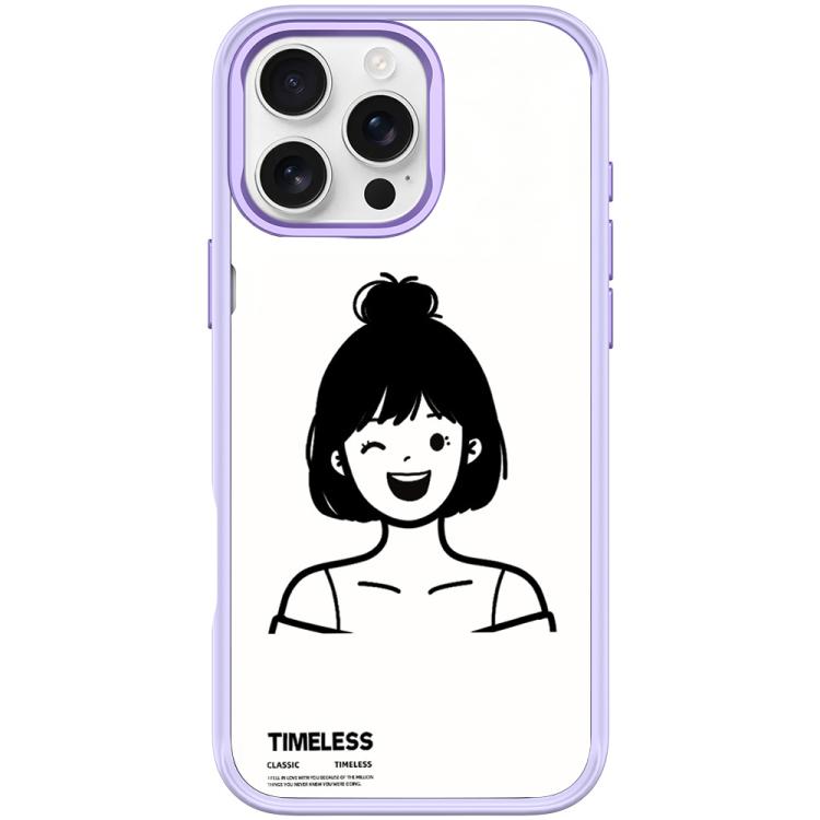 For iPhone 16 Pro Max Sketch Style Short Hair Girl Pattern Magnetic Phone Case