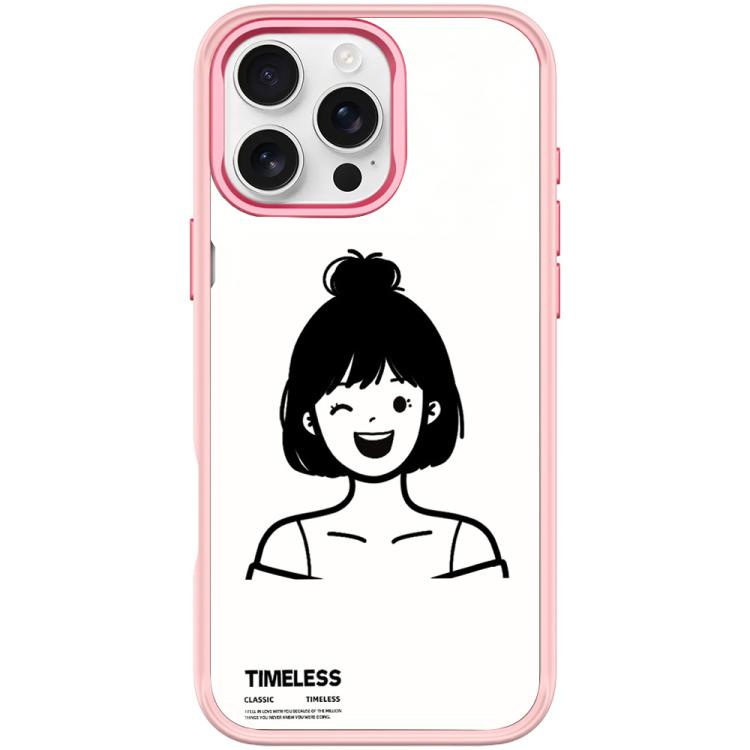 For iPhone 16 Pro Sketch Style Short Hair Girl Pattern Magnetic Phone Case