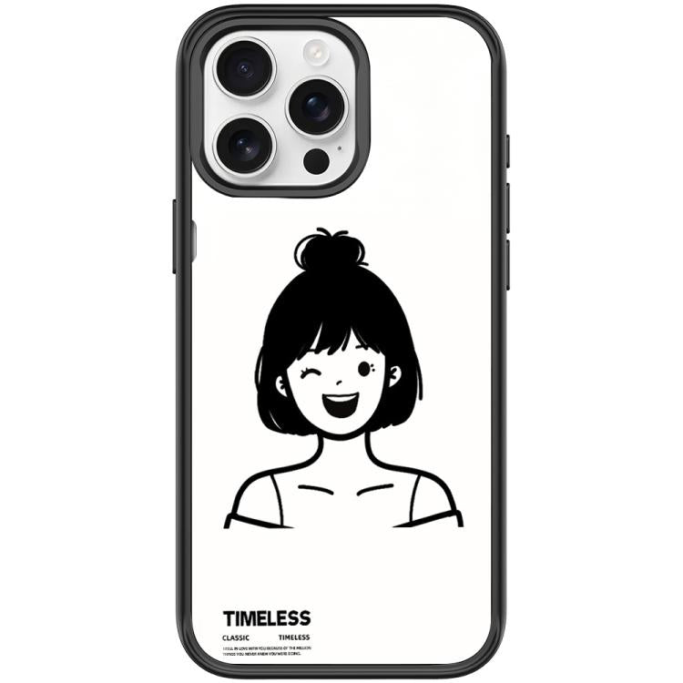 For iPhone 15 Pro Max Sketch Style Short Hair Girl Pattern Magnetic Phone Case