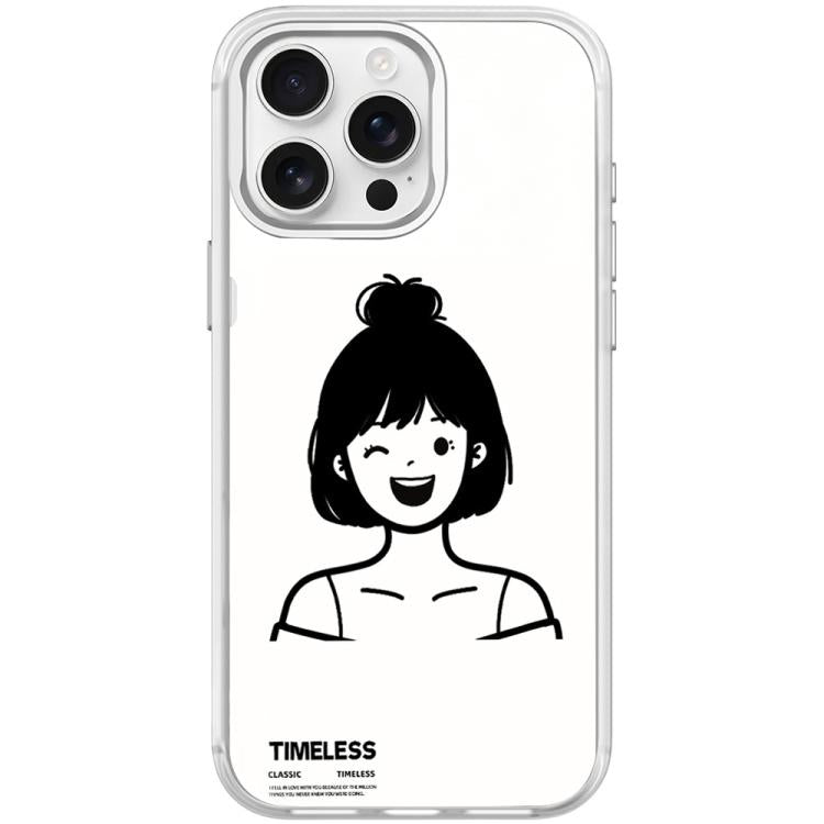 For iPhone 15 Pro Sketch Style Short Hair Girl Pattern Magnetic Phone Case