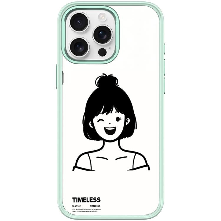 For iPhone 15 Pro Sketch Style Short Hair Girl Pattern Magnetic Phone Case