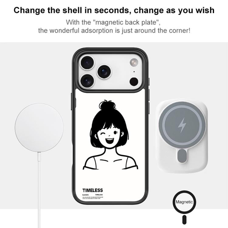 For iPhone 15 Pro Sketch Style Short Hair Girl Pattern Magnetic Phone Case