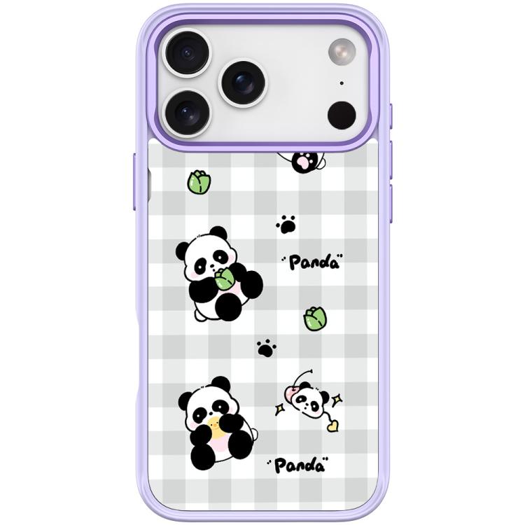 For iPhone 17 Pro Max Adorable Grid Panda Pattern Magnetic Phone Case