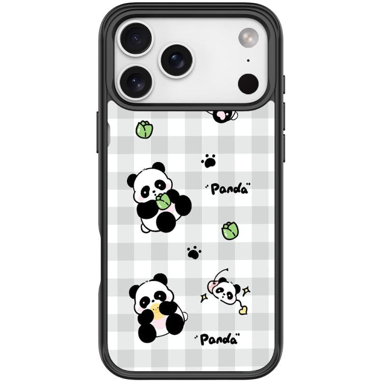 For iPhone 17 Pro Adorable Grid Panda Pattern Magnetic Phone Case
