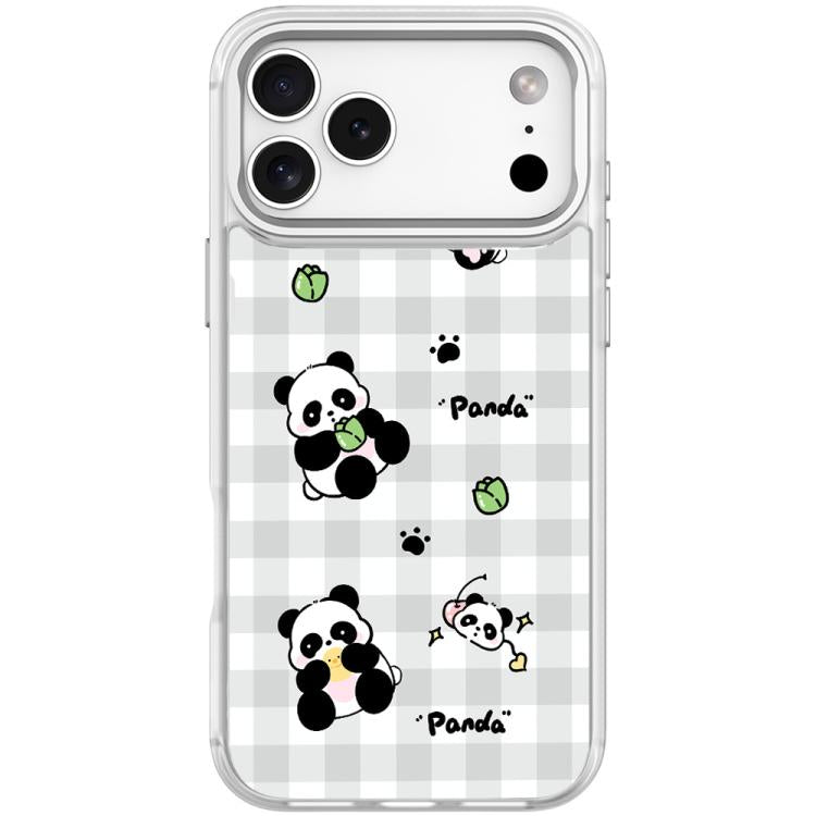 For iPhone 17 Pro Adorable Grid Panda Pattern Magnetic Phone Case