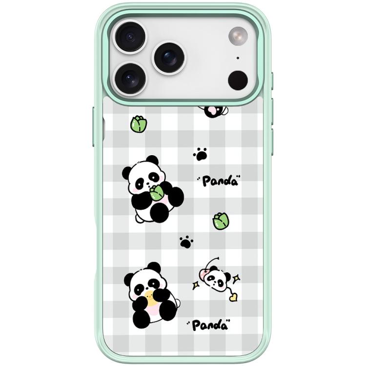 For iPhone 17 Pro Adorable Grid Panda Pattern Magnetic Phone Case