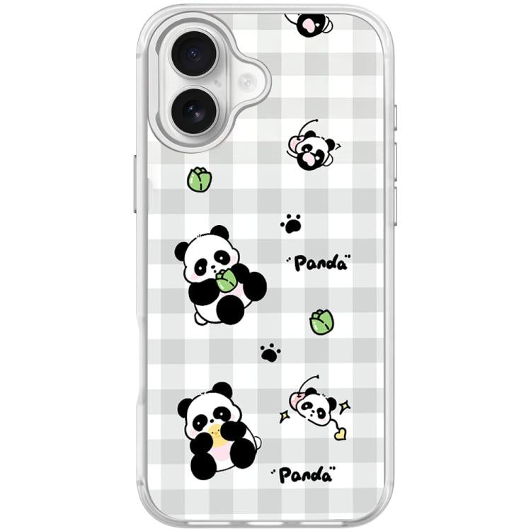 For iPhone 17 Adorable Grid Panda Pattern Magnetic Phone Case