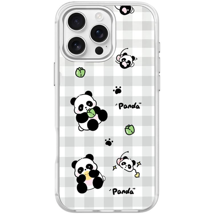 For iPhone 16 Pro Max Adorable Grid Panda Pattern Magnetic Phone Case