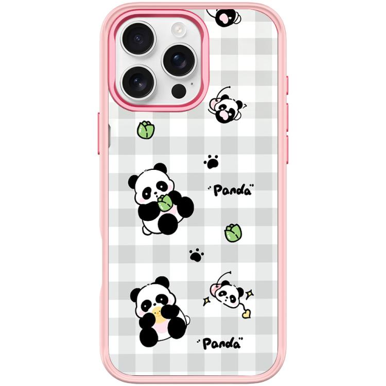 For iPhone 16 Pro Max Adorable Grid Panda Pattern Magnetic Phone Case