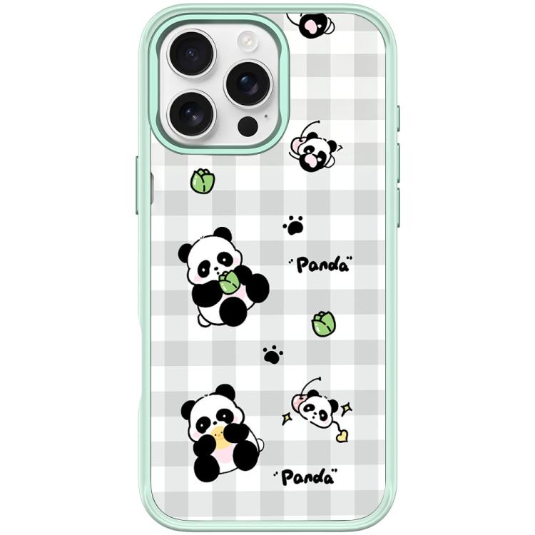 For iPhone 16 Pro Adorable Grid Panda Pattern Magnetic Phone Case