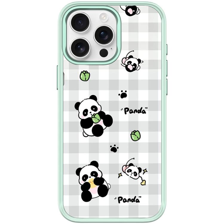 For iPhone 15 Pro Max Adorable Grid Panda Pattern Magnetic Phone Case