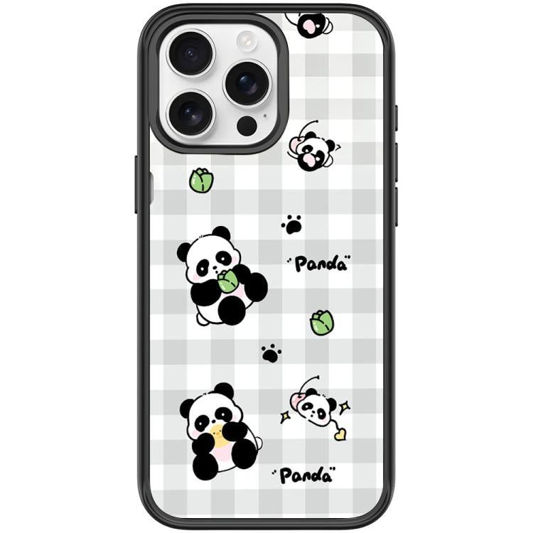 For iPhone 15 Pro Adorable Grid Panda Pattern Magnetic Phone Case