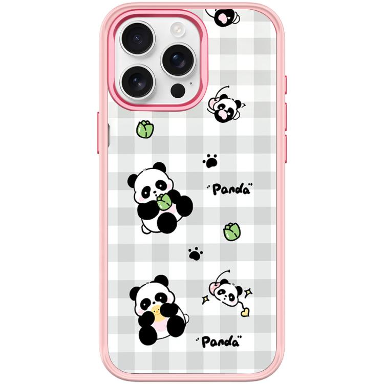 For iPhone 15 Pro Adorable Grid Panda Pattern Magnetic Phone Case