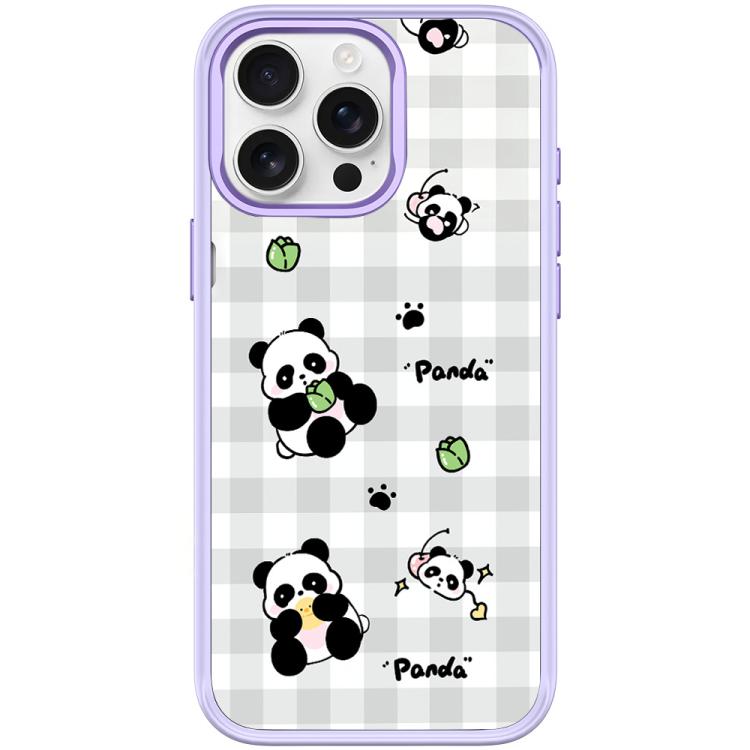 For iPhone 15 Pro Adorable Grid Panda Pattern Magnetic Phone Case