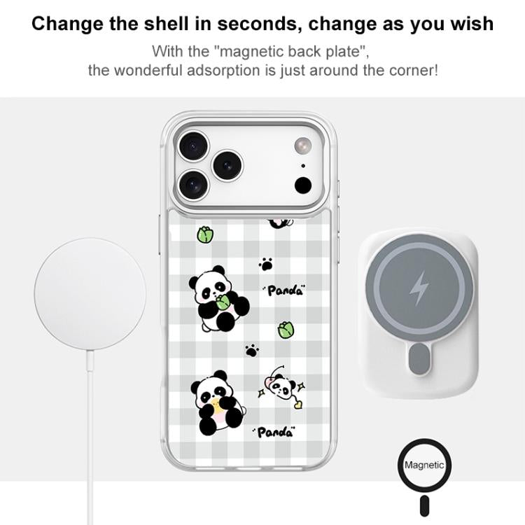 For iPhone 16 Pro Adorable Grid Panda Pattern Magnetic Phone Case
