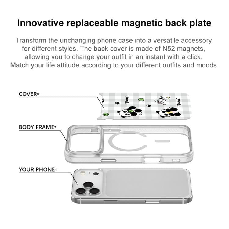 For iPhone 16 Pro Adorable Grid Panda Pattern Magnetic Phone Case