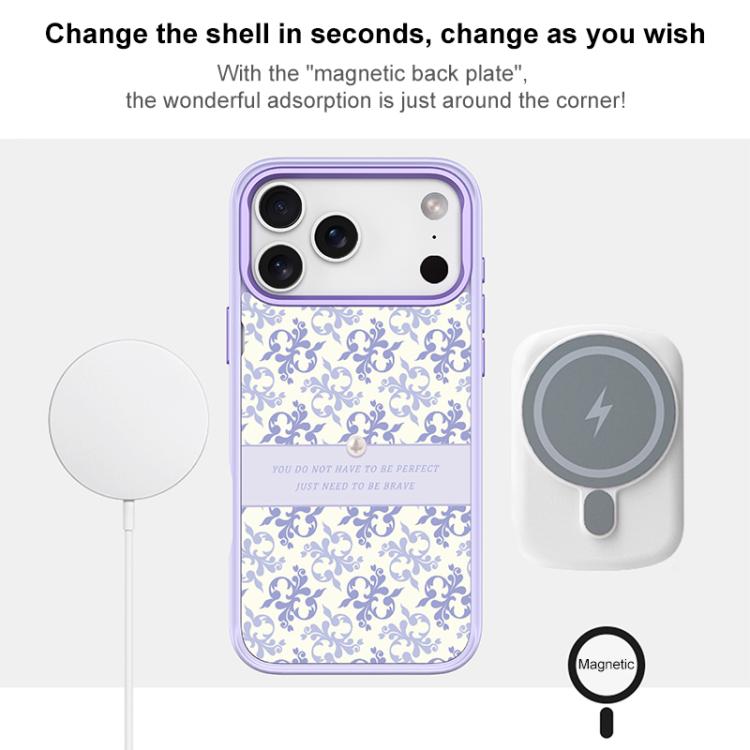 For iPhone 16 Pro Max Light Purple Flower Pattern Magnetic Phone Case