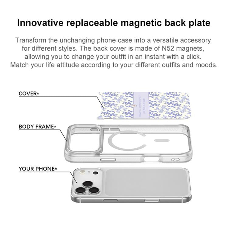 For iPhone 16 Pro Max Light Purple Flower Pattern Magnetic Phone Case