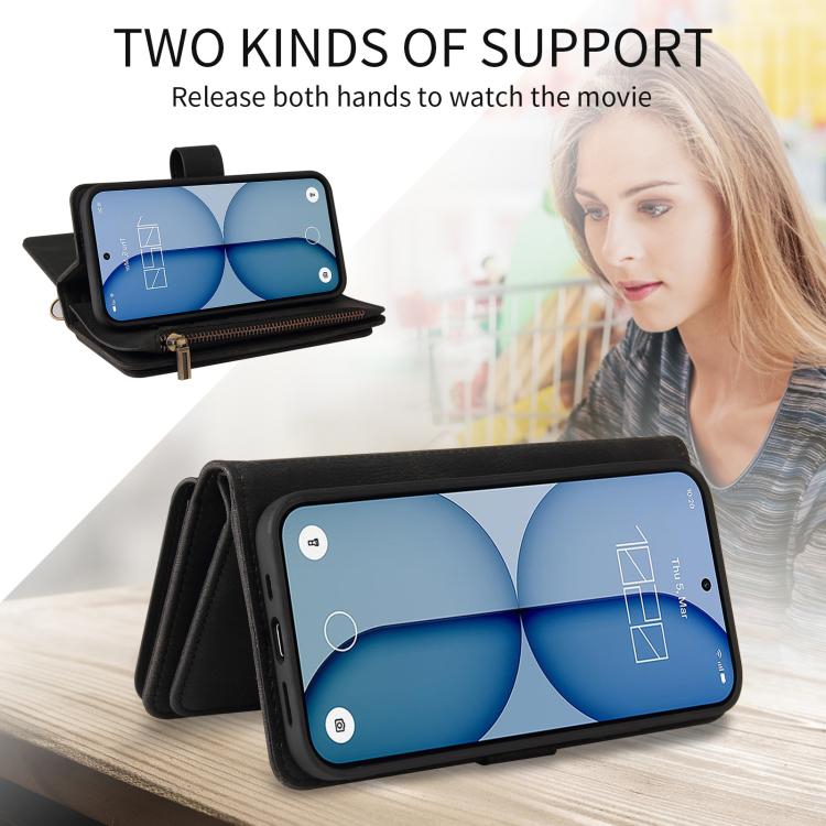 For Nothing Phone 4a Skin Feel Multi Card Slots Zipper Wallet Leather Phone Case