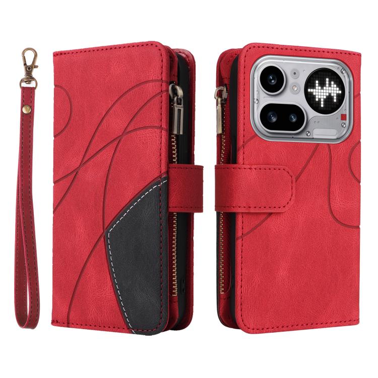 For Nothing Phone 4a Pro Dual-color 9 Card Slots Zipper Wallet Leather Phone Case