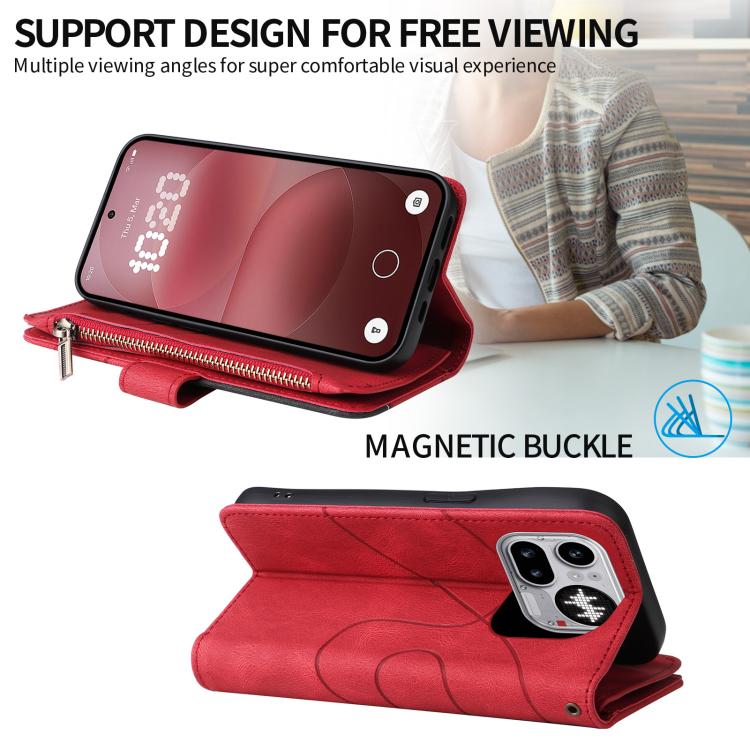 For Nothing Phone 4a Pro Dual-color 9 Card Slots Zipper Wallet Leather Phone Case