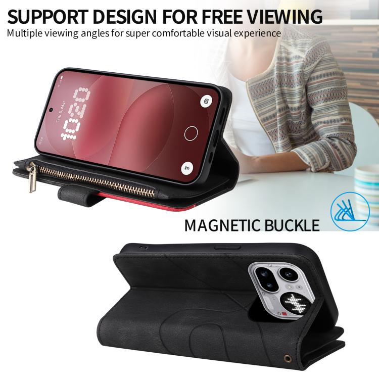 For Nothing Phone 4a Pro Dual-color 9 Card Slots Zipper Wallet Leather Phone Case