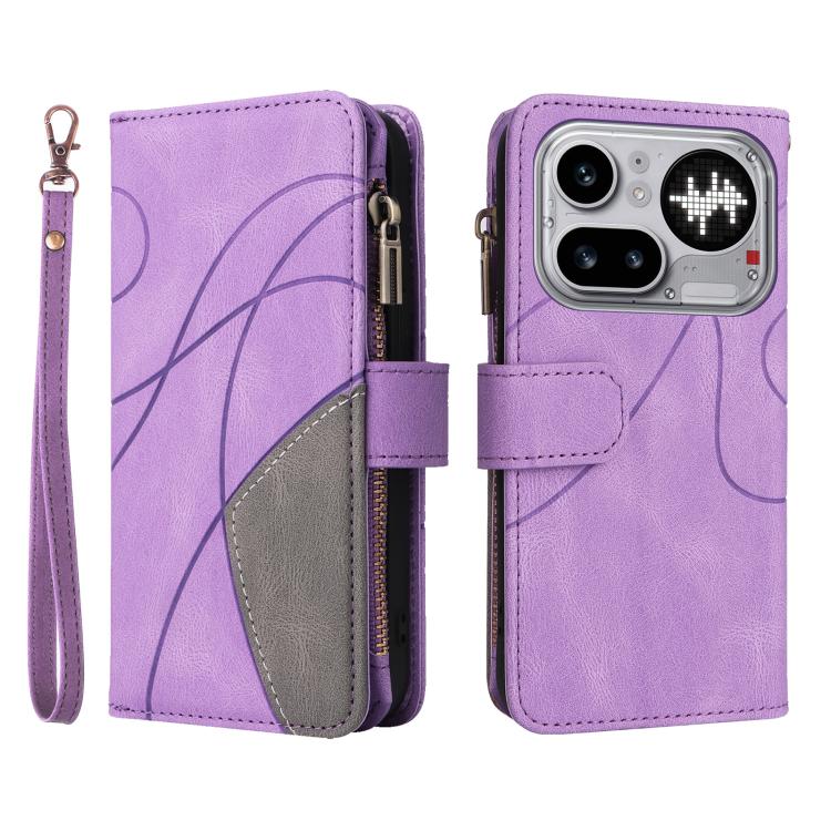 For Nothing Phone 4a Pro Dual-color 9 Card Slots Zipper Wallet Leather Phone Case