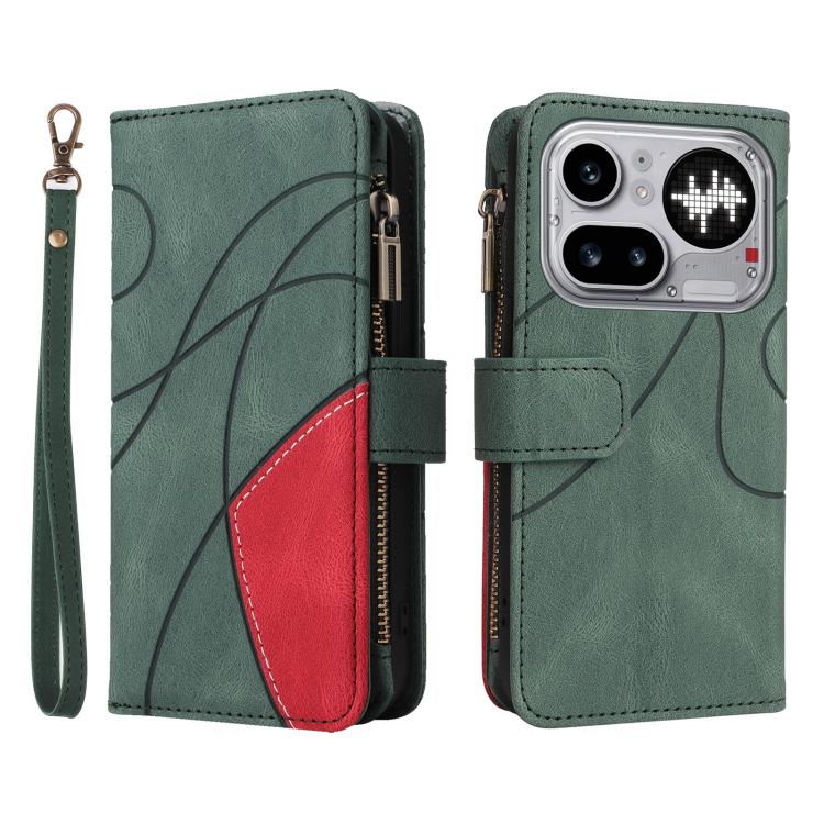 For Nothing Phone 4a Pro Dual-color 9 Card Slots Zipper Wallet Leather Phone Case