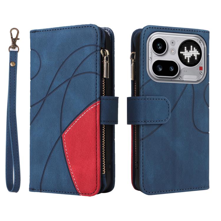 For Nothing Phone 4a Pro Dual-color 9 Card Slots Zipper Wallet Leather Phone Case