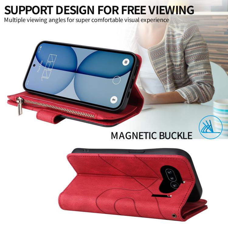 For Nothing Phone 4a Dual-color 9 Card Slots Zipper Wallet Leather Phone Case