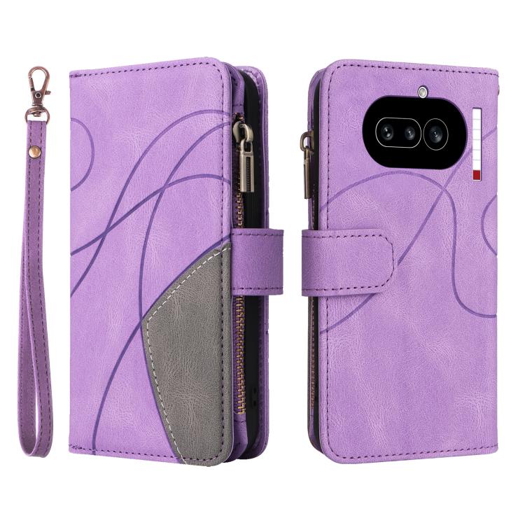 For Nothing Phone 4a Dual-color 9 Card Slots Zipper Wallet Leather Phone Case