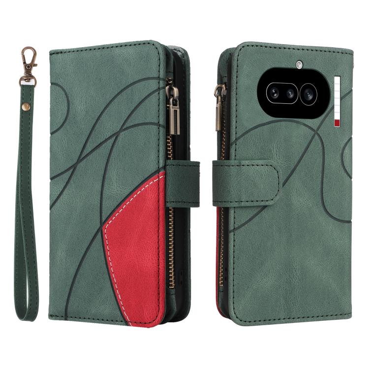 For Nothing Phone 4a Dual-color 9 Card Slots Zipper Wallet Leather Phone Case
