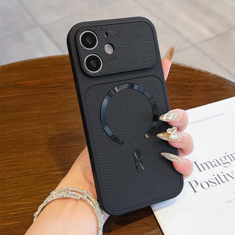 For iPhone 12 Litchi Texture Vegan Leather Magnetic Phone Case