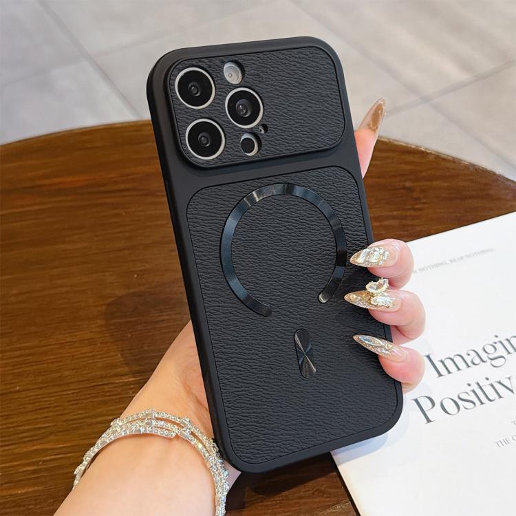 For iPhone 16 Pro Max Litchi Texture Vegan Leather Magnetic Phone Case