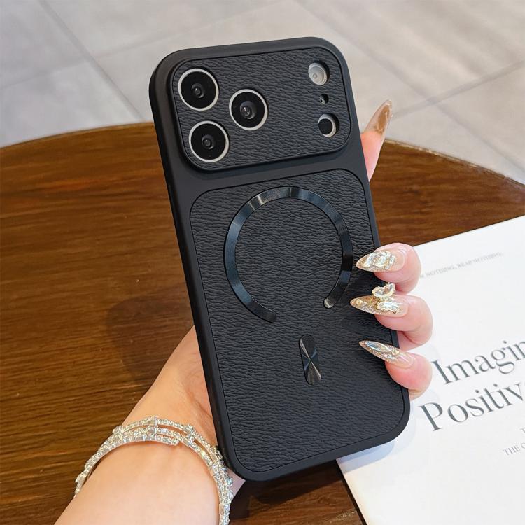 For iPhone 17 Pro Litchi Texture Vegan Leather Magnetic Phone Case