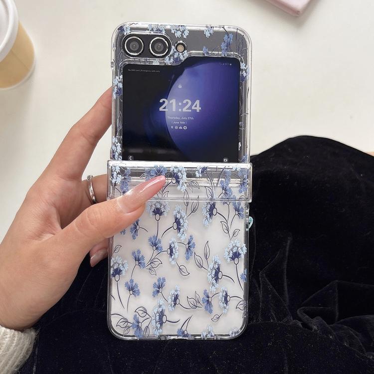 For Samsung Galaxy Z Flip5 Elegant Ice-Blue Floral Pattern Phone Case