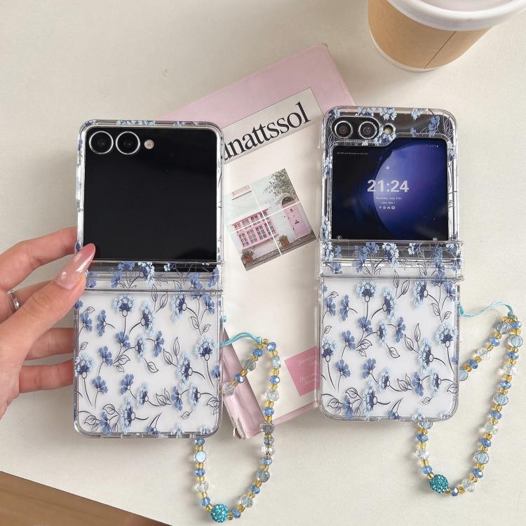 For Samsung Galaxy Z Flip6 Elegant Ice-Blue Floral Pattern Phone Case