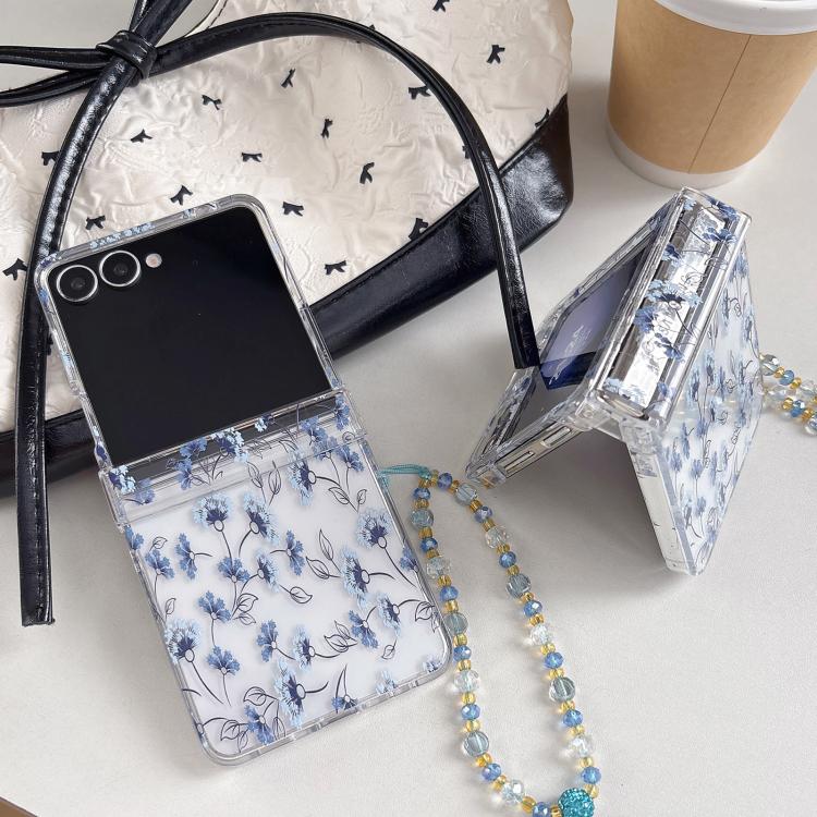 For Samsung Galaxy Z Flip6 Elegant Ice-Blue Floral Pattern Phone Case