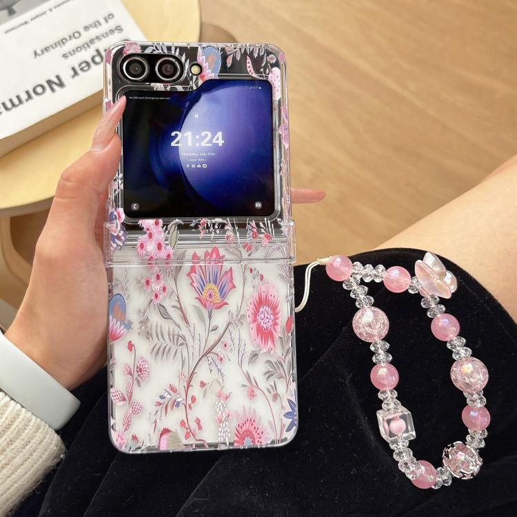 For Samsung Galaxy Z Flip6 Delicate Pink Floral Pattern Phone Case with Bracelet