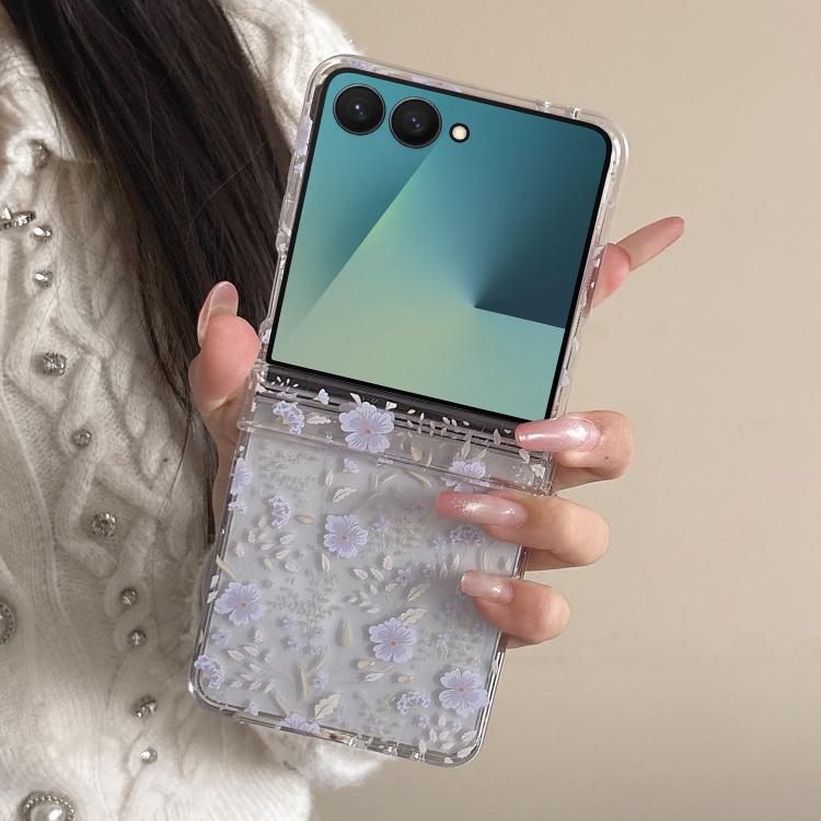 For Samsung Galaxy Z Flip7 5G Delicate Purple White Blossoms Pattern Phone Case