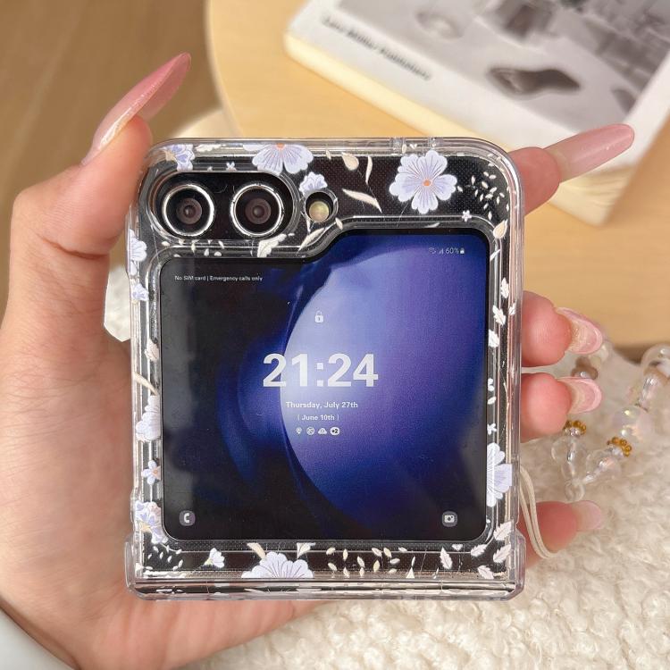 For Samsung Galaxy Z Flip5 Delicate Purple White Blossoms Pattern Phone Case with Bracelet