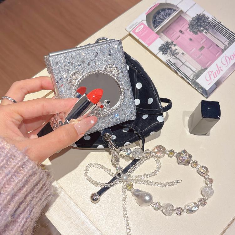 For Samsung Galaxy Z Fold6 Sparkling Diamond Bear Design Mirror Phone Case with Bracelet