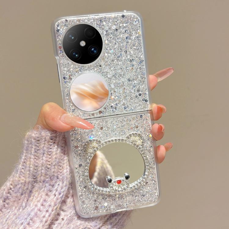 For Huawei Pocket 2 Sparkling Diamond Bear Design Mirror Phone Case