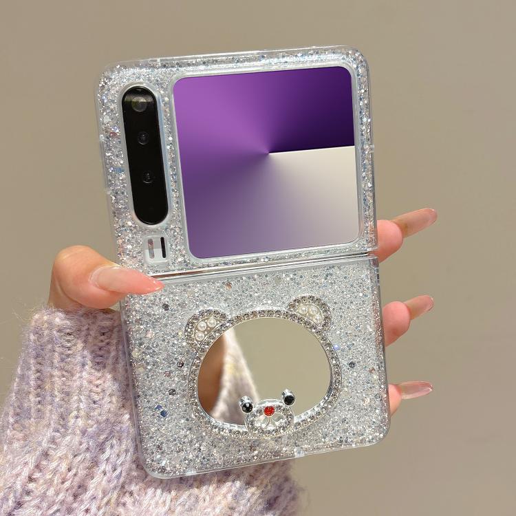 For Huawei Pura X Sparkling Diamond Bear Design Mirror Phone Case