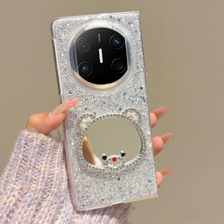 For Huawei Mate X6 Sparkling Diamond Bear Design Mirror Phone Case
