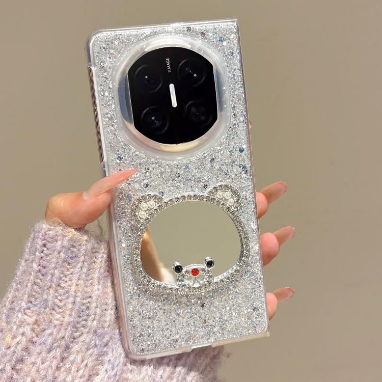 For Huawei Mate X7 Sparkling Diamond Bear Design Mirror Phone Case